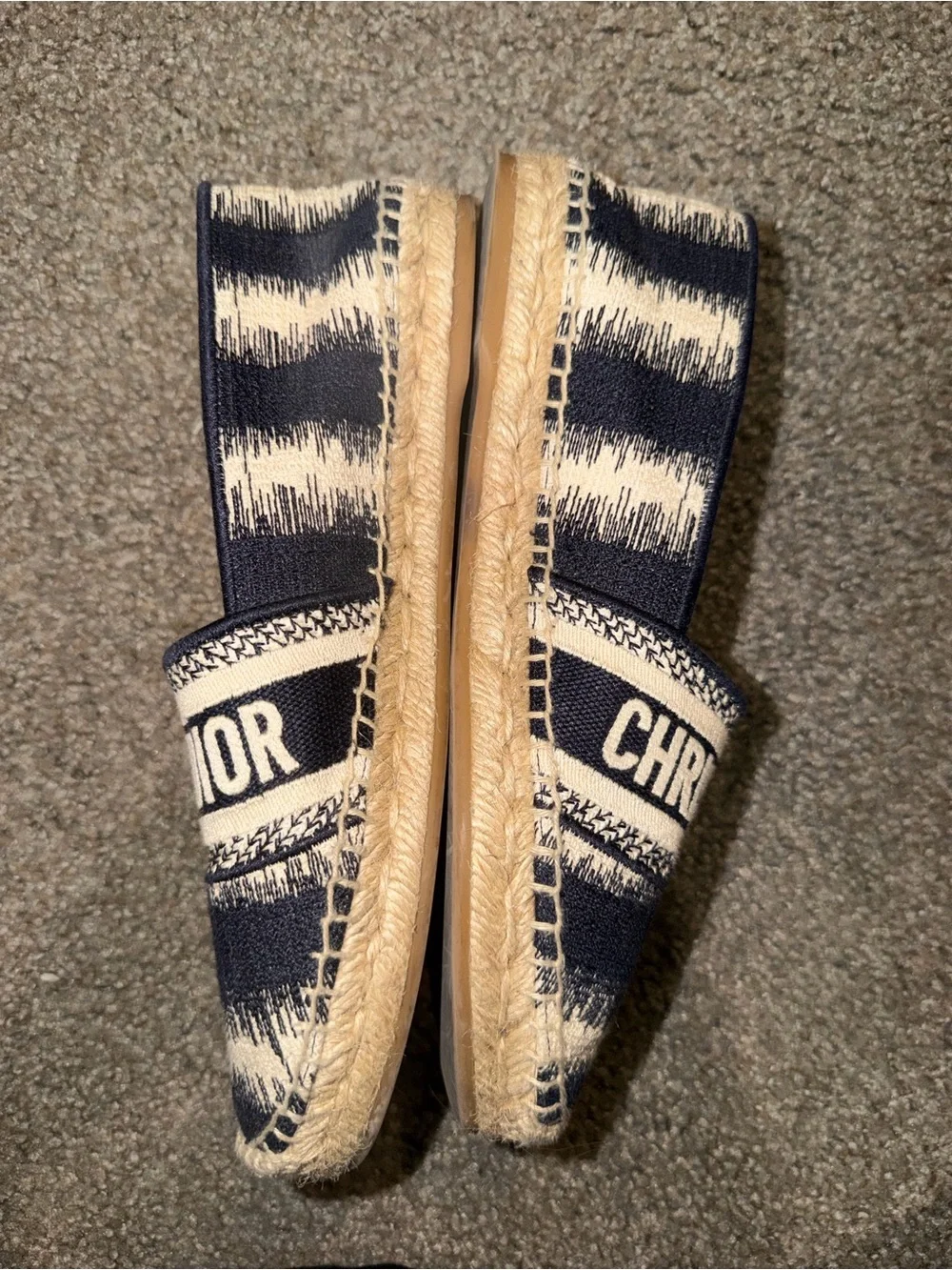 Dior Deep Blue & White Cotton Embroidered D-Stripes Espadrille - Picture 2 of 4
